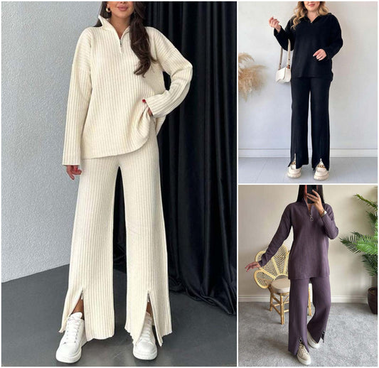 📦Livrare gratuită📦💖Set din două piese pentru femei Comfort Ribbed Knit Slit