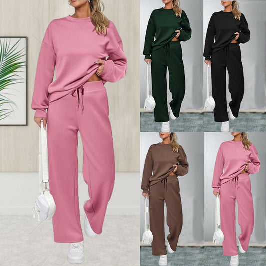 📦Livrare gratuită📦💗Top cu gât rotund Pantaloni cu cordon Set 2 piese