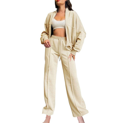 📦Livrare gratuită📦Femei cu mânecă lungă Zip Coat Drawstring Sweatpants 2-Piece Sets