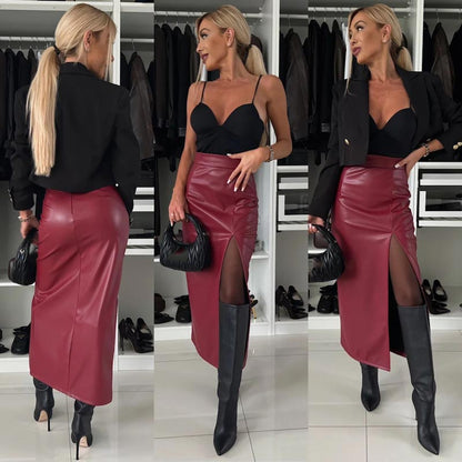 📦Livrare gratuită📦Femeii Elegant Sexy cu talie înaltă Thigh-slit fusta din piele