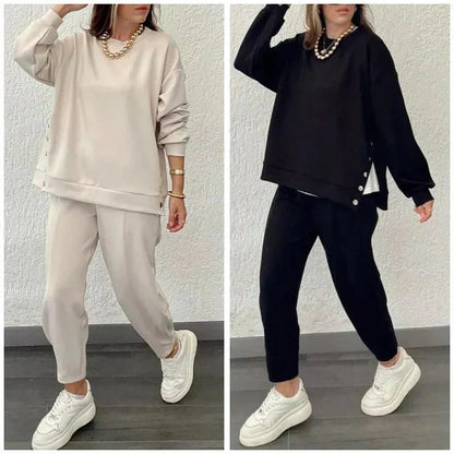 📦Livrare gratuită📦💕Set din două piese la modă pentru femei, compus din bluză și pantaloni în culoare solidă