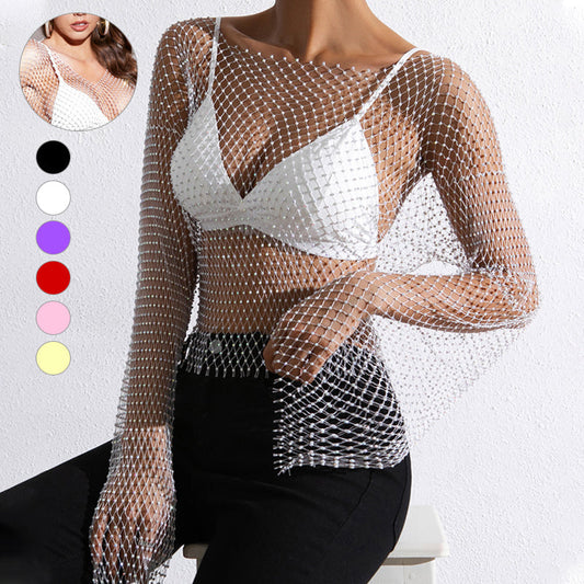 📦Livrare gratuită📦Femeii Sexy Rhinestone Fishnet Crop Top