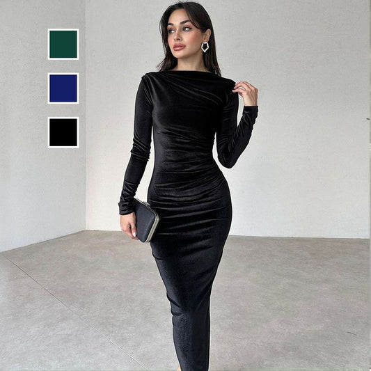 📦Livrare gratuită📦🎄Femeie de moda culoare solidă cu mânecă lungă Slim Fit Dress